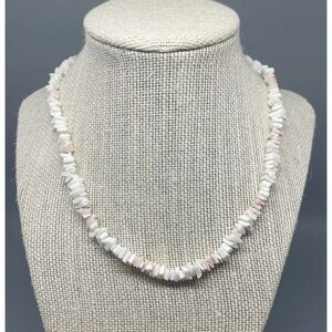 Pink And White Natural Puka Shell‎ Necklace Screw Clasp 17”